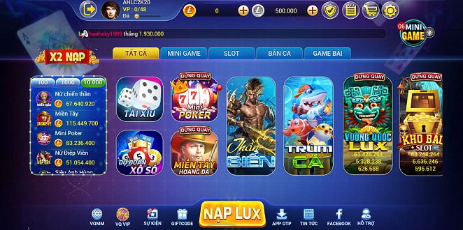 Lux39 với giao diện game bắt mắt 